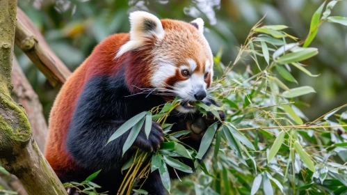 Enchanting Red Panda on Tree Branch: A Captivating Natural Beauty