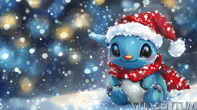 AI ART Festive Blue Cartoon Character in Snow