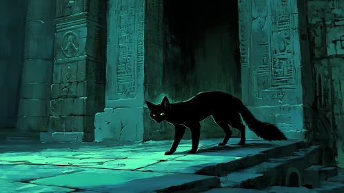 Enigmatic Cat Amidst Ancient Stone Ruins