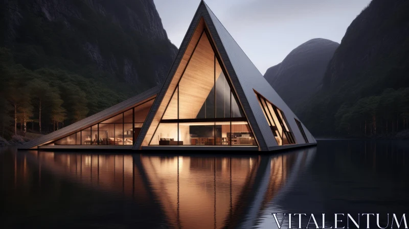 Luxury Glass House in the Mountains | Minimalistic Symmetry | Calm Waters AI Image