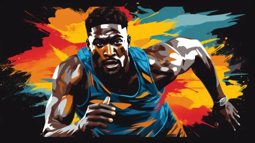 Male Sprinter Digital Painting - Athletic Motion Artwork