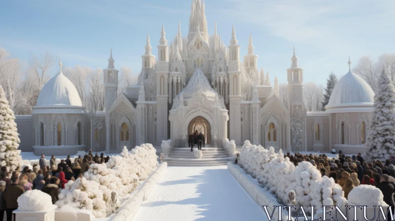 Snowy Winter Palace: An Architectural Marvel Amid the Serene Winter Landscape AI Image