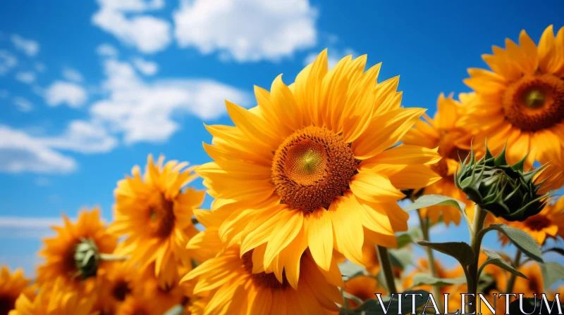 Sunflower Splendor: A Field of Sunshine under a Blue Sky AI Image