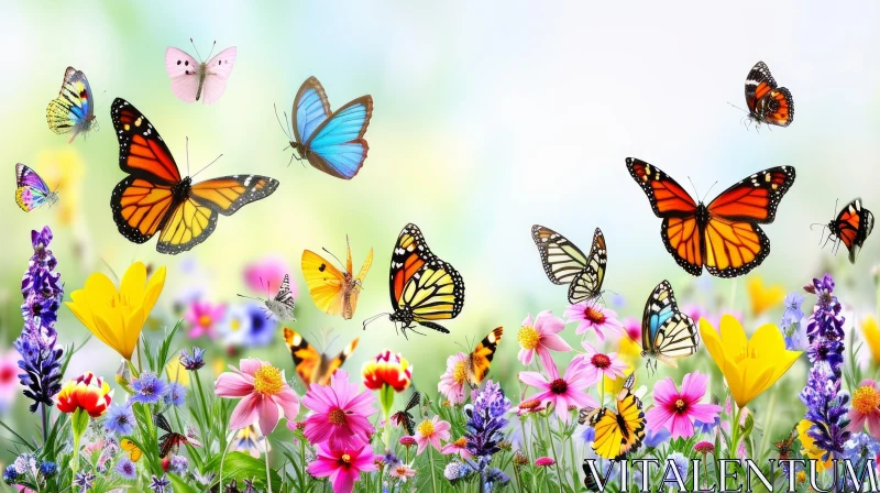 Vibrant Butterflies in a Field of Flowers - Nature Photography AI Image