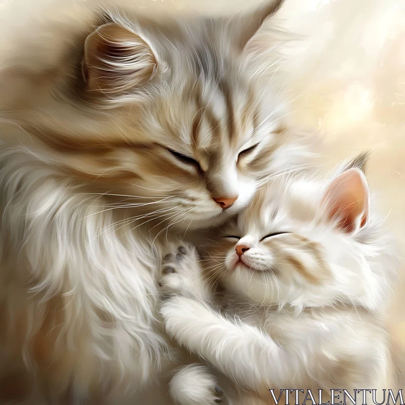 Affectionate Cat and Kitten Embrace AI Image