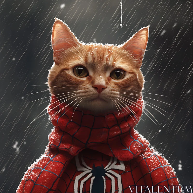 Superhero Cat in Rain AI Image