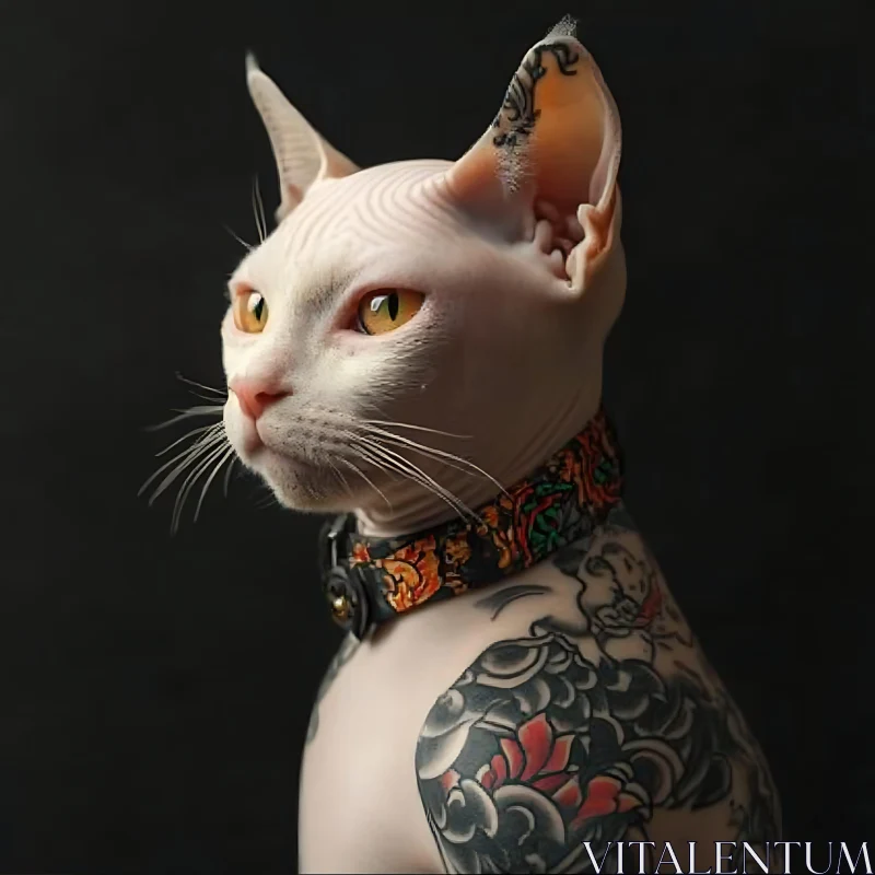 Tattooed Sphinx Cat in Portrait AI Image