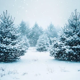 Snowy Evergreen Trees in Winter Wonderland