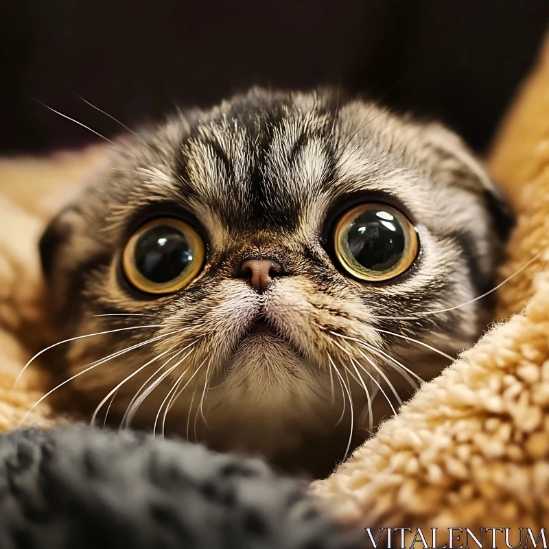 Cute Tabby Kitten Wrapped in a Blanket AI Image