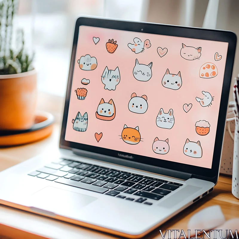 AI ART Adorable Cartoon Designs on a Laptop Display