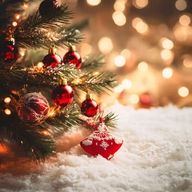 Festive Christmas Tree with Ornaments and Snow