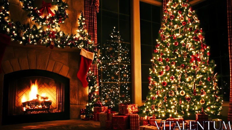 AI ART Festive Christmas Tree and Fireplace Decorations