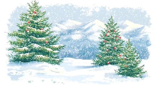 Winter Wonderland: Fir Trees and Snow-Capped Peaks