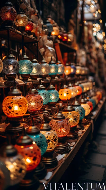 Captivating Display of Colorful Lamps with Intricate Patterns AI Image