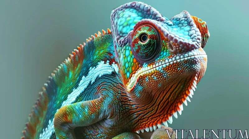 Close-up of a Colorful Chameleon | Mesmerizing Reptile Artwork AI Image