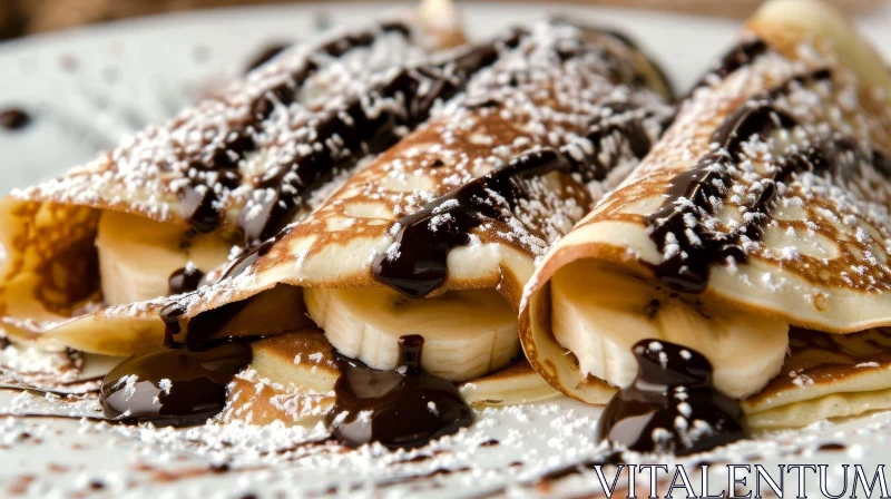 AI ART Delicious Crepes with Bananas and Chocolate Sauce