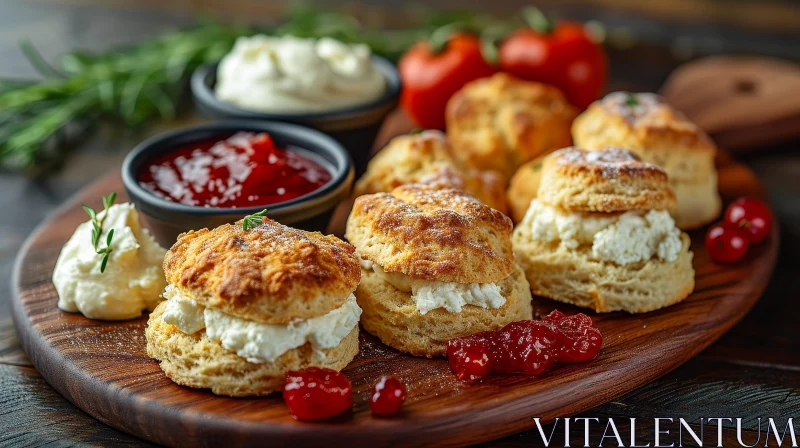 AI ART Delicious Scones with Clotted Cream and Strawberry Jam - A Tempting Delight