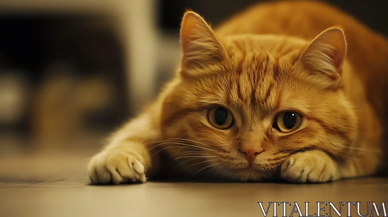 Cute Orange Cat Lying on the Ground AI Image