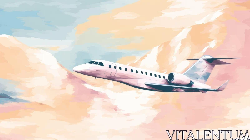 Elegant Private Jet Painting in Dreamy Sky AI Image