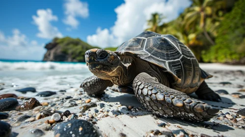 Majestic Sea Turtle on Tropical Beach - A Captivating Natural Wonder