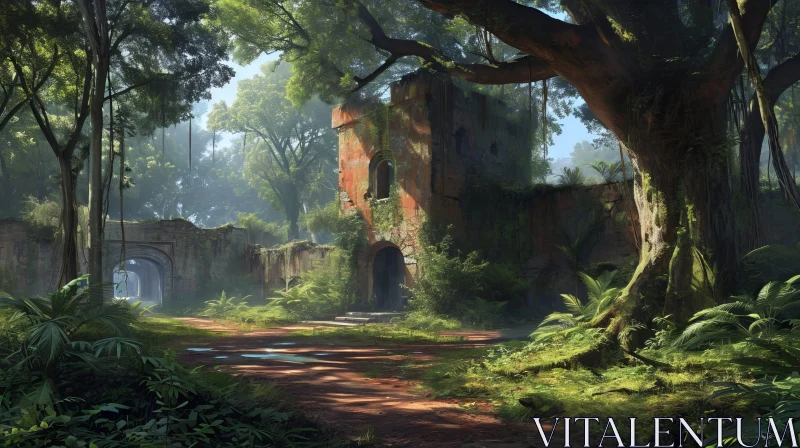 Mysterious Ruined Temple in Jungle - Realistic Digital Painting AI Image