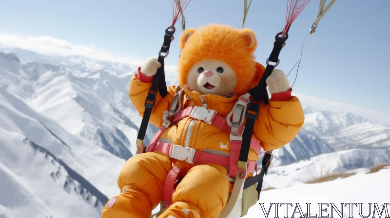 Playful Bear on Parachute: A Whimsical Art Piece AI Image