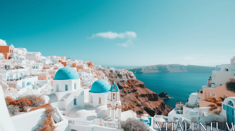 White Buildings with Blue Domes in Oia, Greece | Nature-Inspired Image AI Image