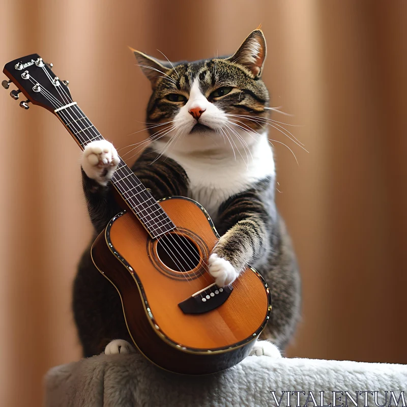 Musical Feline with a Guitar AI Image