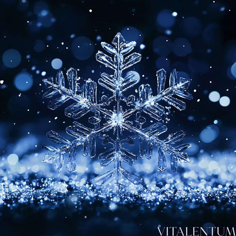 Beautiful Snowflake Macro with Blue Bokeh AI Image