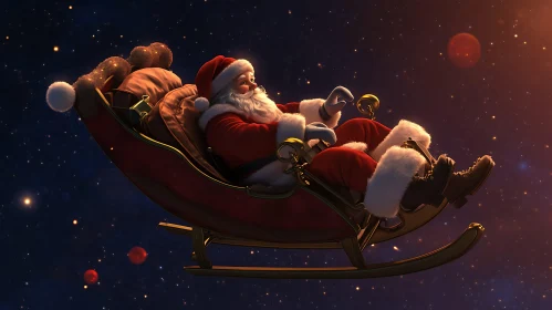 Santa Claus Flying Through the Cosmos in His Sleigh