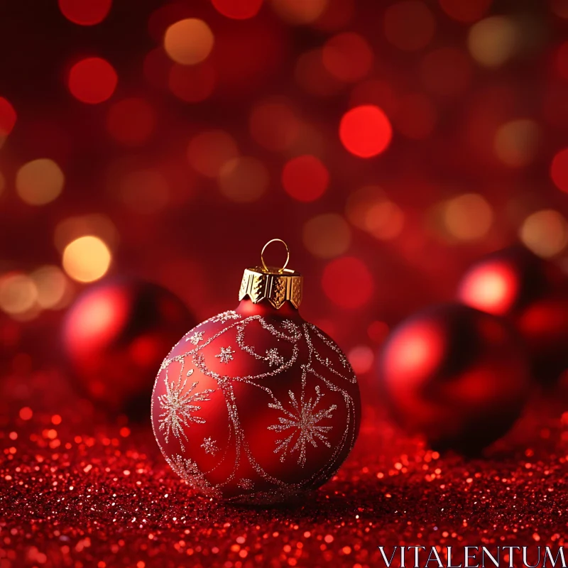 Festive Red Holiday Ornament with Sparkles AI Image