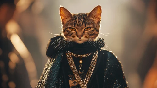 Elegantly Dressed Cat with Luxurious Accessories