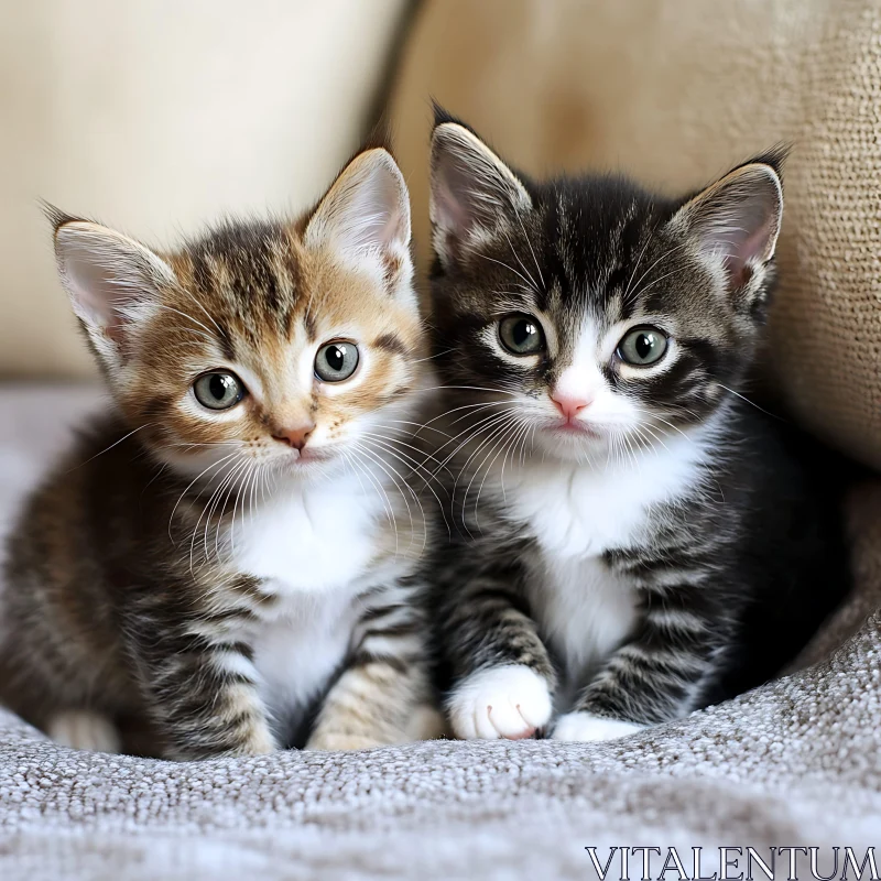 Cute Pair of Kittens on a Blanket AI Image