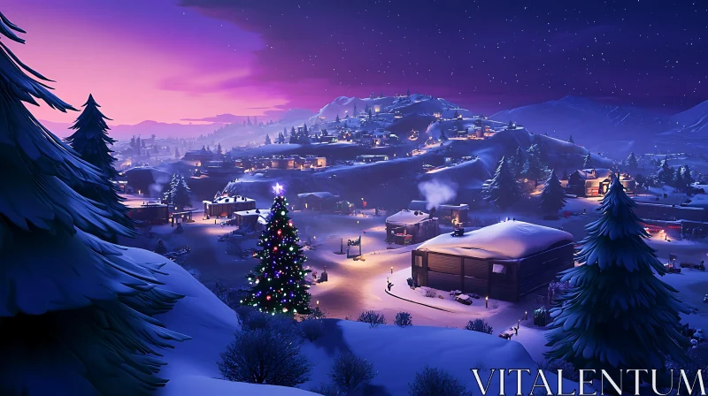 Stunning Winter Village at Night AI Image