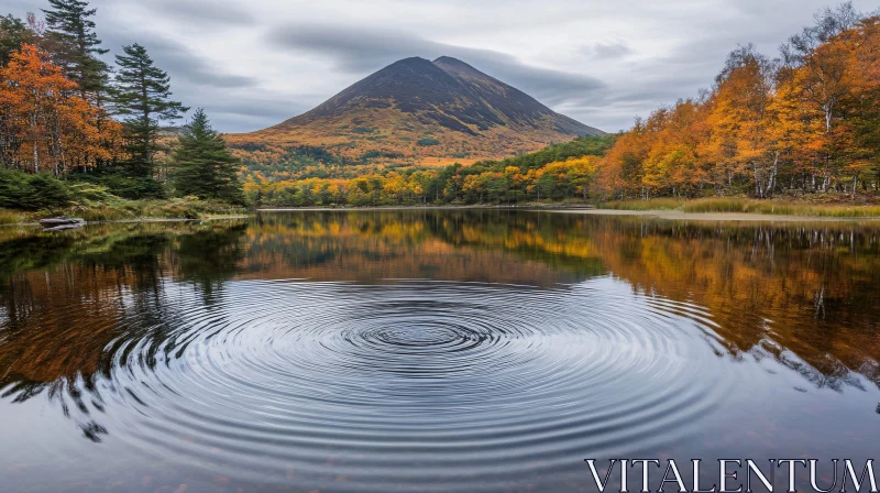 Peaceful Autumn Landscape with Lake and Mountain AI Image