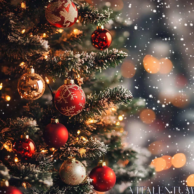 Holiday Christmas Tree Decorated with Ornaments AI Image