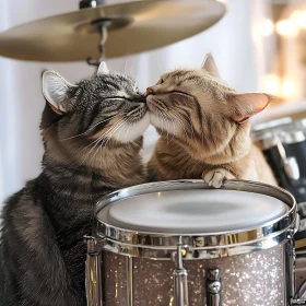 Affectionate Cats on Drum