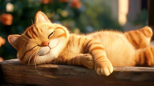 Serene Orange Tabby Cat in Warm Sunlight