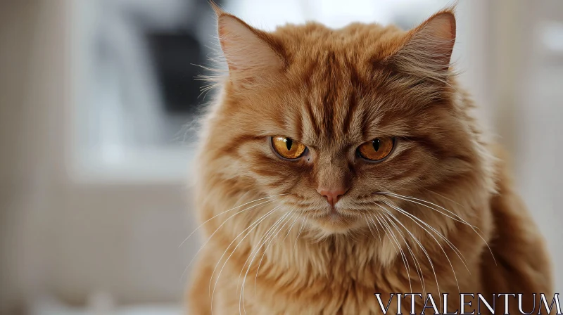 Close-Up of a Long-Haired Ginger Cat AI Image