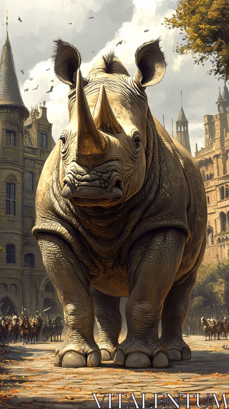 Fantasy Rhinoceros in Medieval Setting AI Image