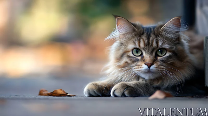 Green-Eyed Cat in Natural Setting AI Image