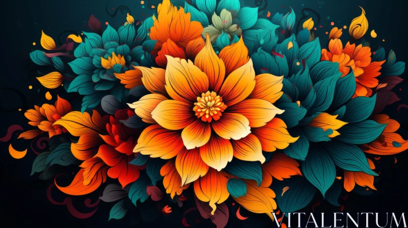 Colorful Floral Artwork: A Detailed Illustration of an Orange Flower AI Image