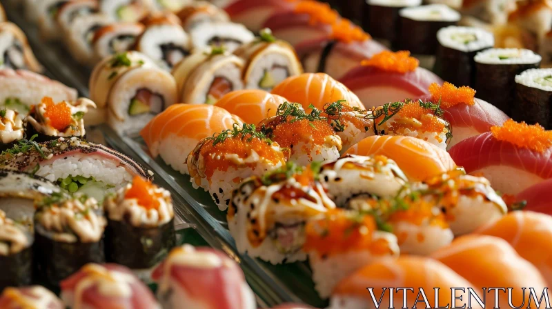 Delicious and Artful Sushi Close-Up | Glass Plate Presentation AI Image