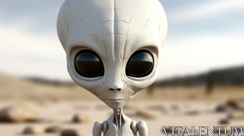 Detailed Close-Up of Alien's Face in Desert Landscape AI Image