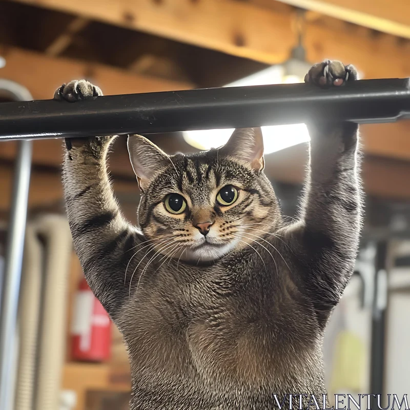 Playful Cat on Gym Bar AI Image