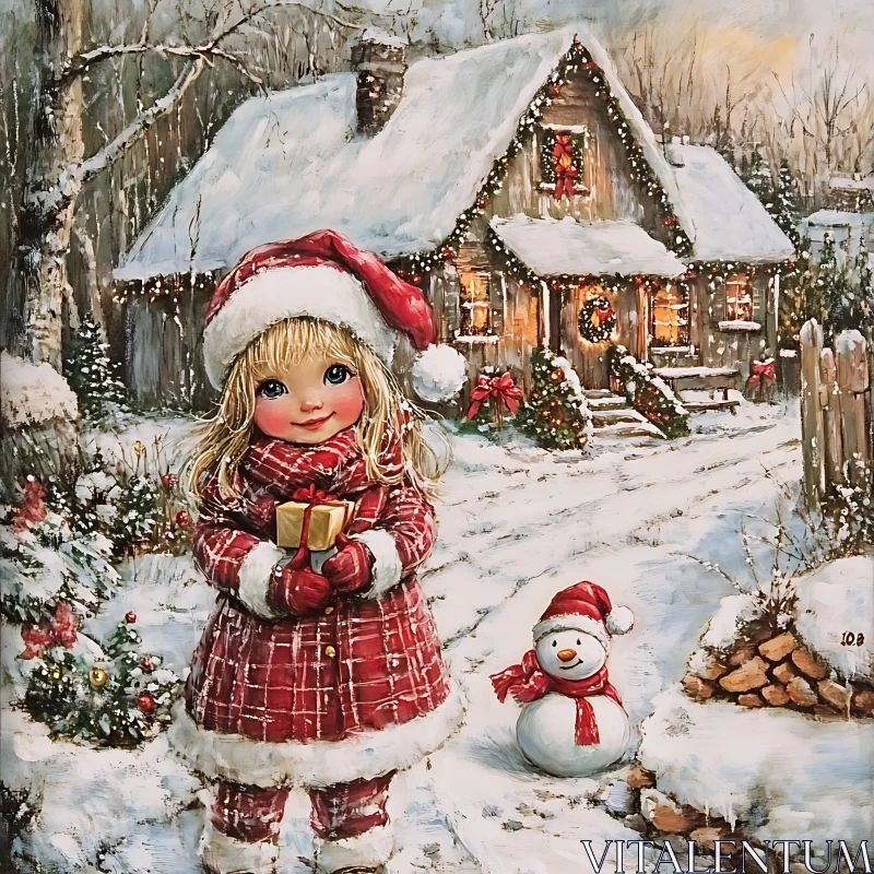 AI ART Festive Winter Wonderland with Child and Snowman