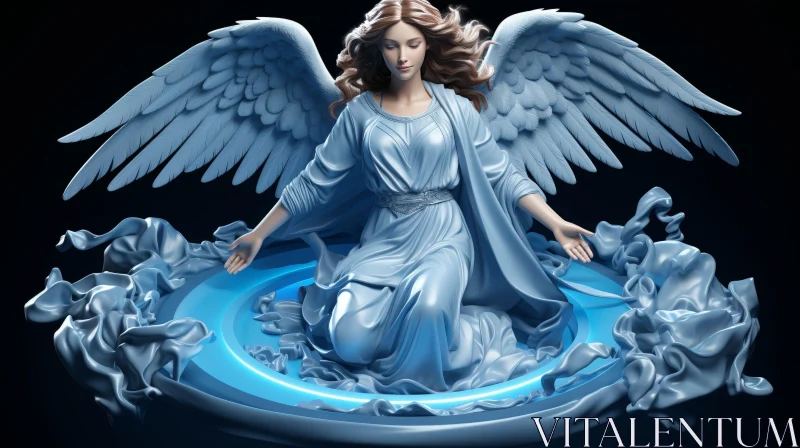 Enchanting 3D Female Angel with Flowing Hair and Wings AI Image