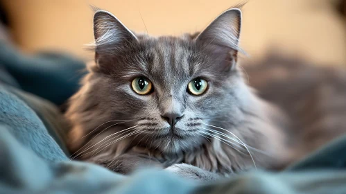 Close-up of a Grey Feline with Green Eyes