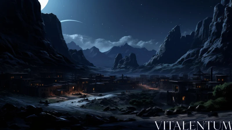 AI ART Moonlit Town on the Mountain | Serene and Calm