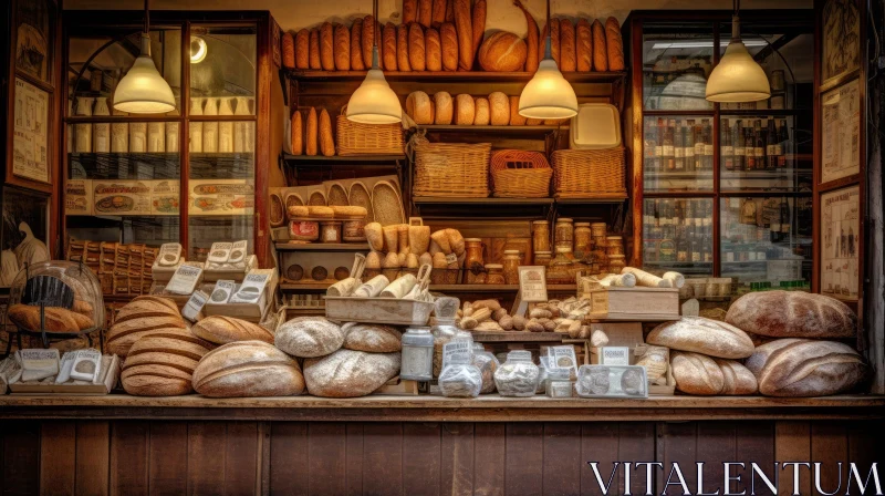 Rustic Bread Display on a Counter AI Image